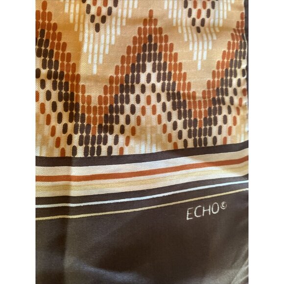 ECHO Silk Brown Orange Gold Scarf Graphic Print 1960's - Picture 2 of 4
